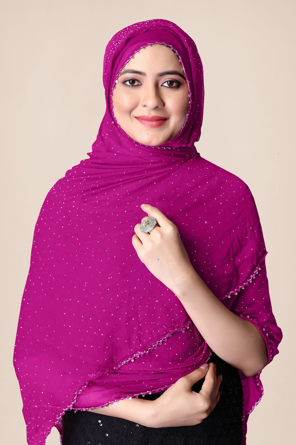 Blush Pink Chiffon Dupatta with Glitter | Lightweight Hijab for Girls & Women