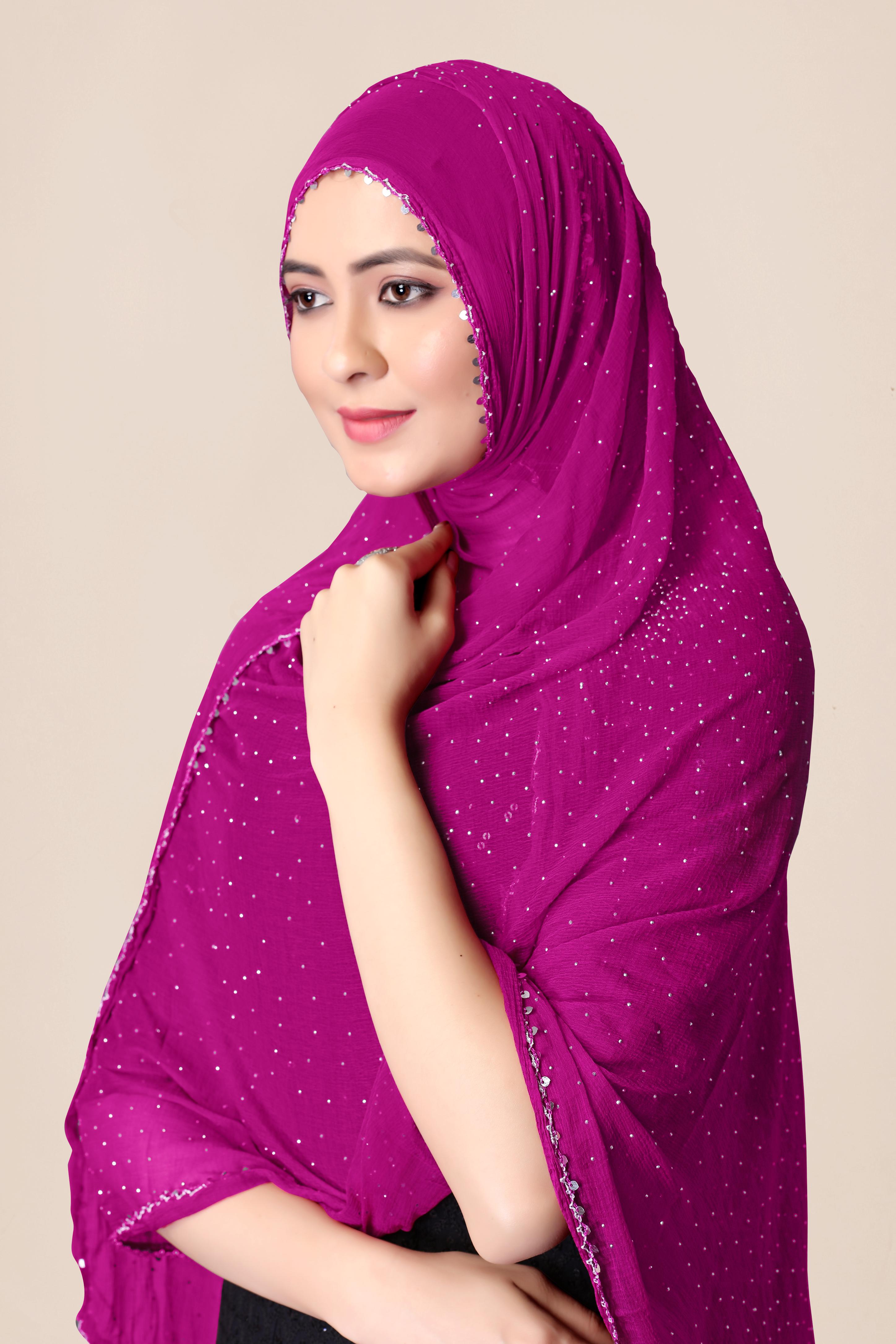 Blush Pink Chiffon Dupatta with Glitter | Lightweight Hijab for Girls & Women