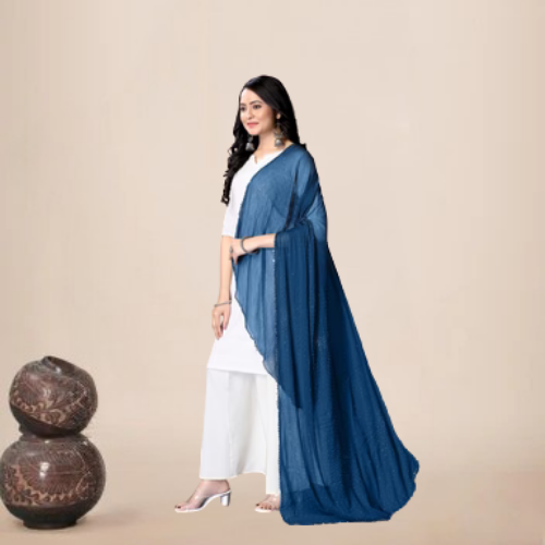 Cerocin Sky Blue Chiffon Dupatta | Soft Glitter Hijab for Women