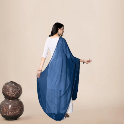 Cerocin Sky Blue Chiffon Dupatta | Soft Glitter Hijab for Women