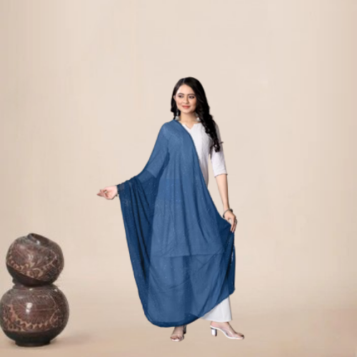 Cerocin Sky Blue Chiffon Dupatta | Soft Glitter Hijab for Women