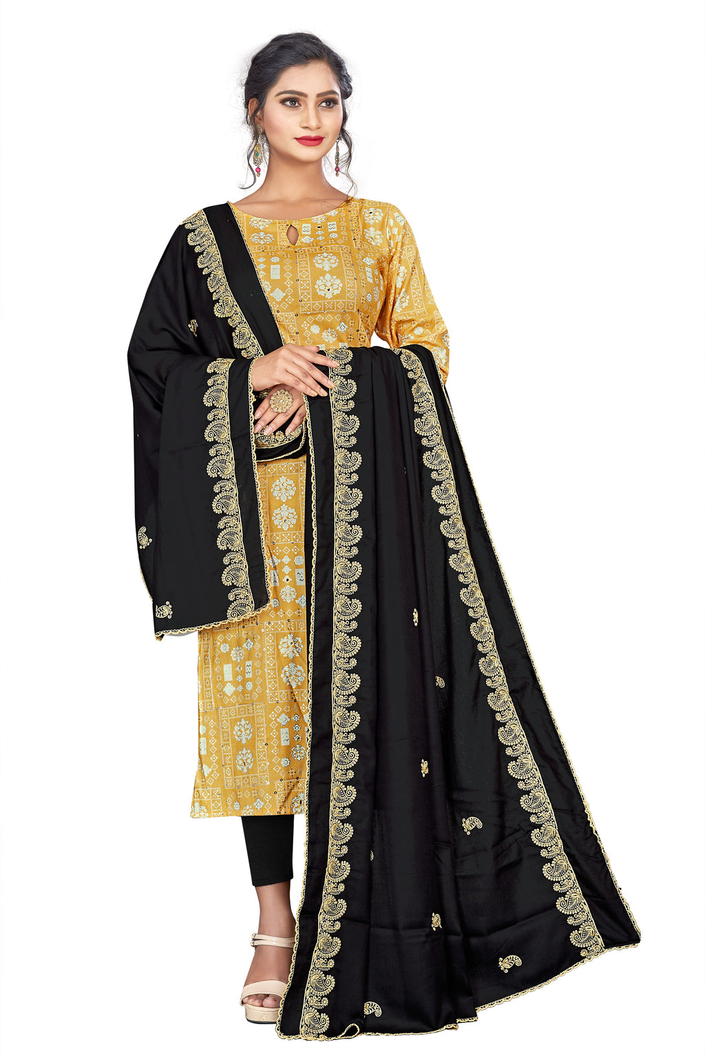 Artisanal Elegance: Black Rayon Cotton Hijab with Handcrafted Embroidery