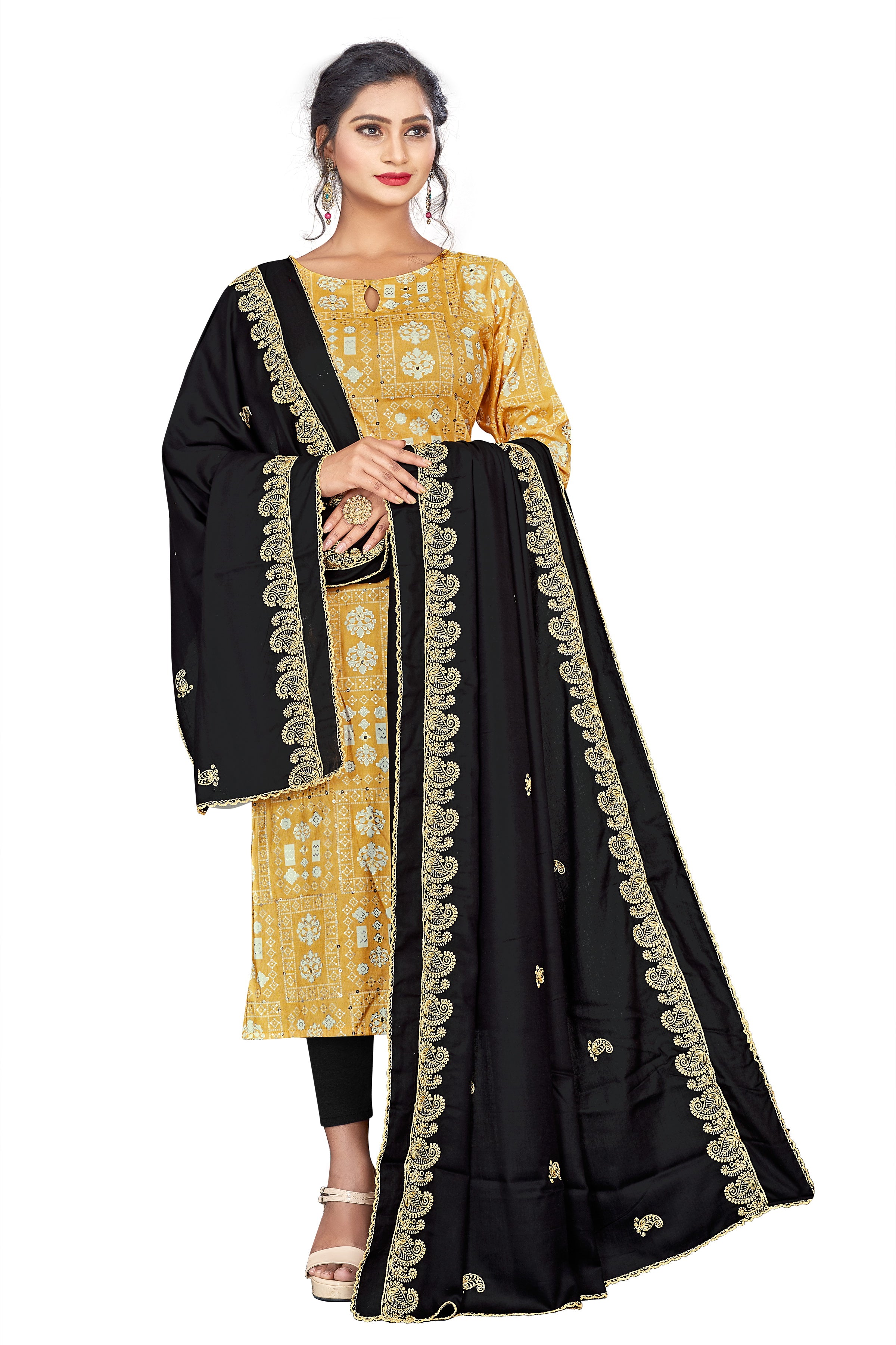 Artisanal Elegance: Black Rayon Cotton Hijab with Handcrafted Embroidery