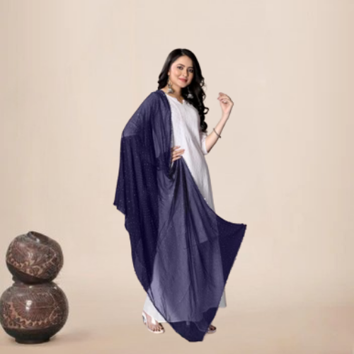 Royal Blue Sparkle Chiffon Dupatta | Elegant Hijab for Festive & Daily Wear