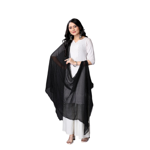 Classic Black Sparkle Chiffon Dupatta | Formal & Casual Hijab Scarf