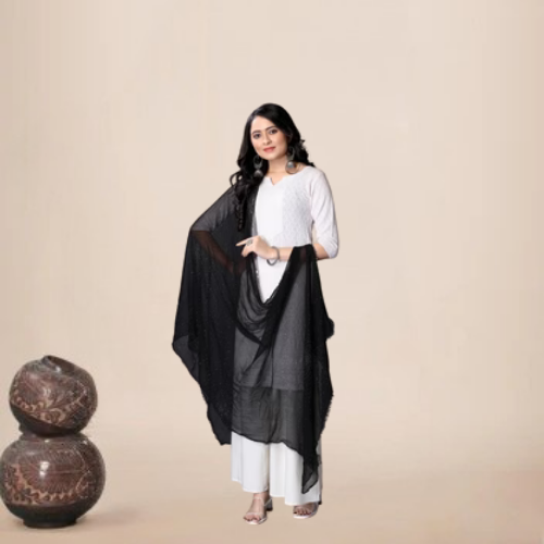 Classic Black Sparkle Chiffon Dupatta | Formal & Casual Hijab Scarf