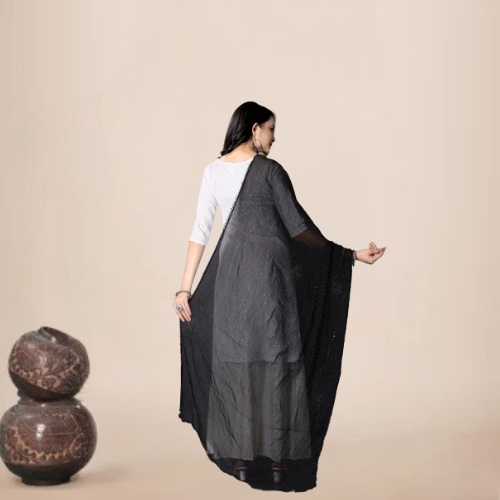 Classic Black Sparkle Chiffon Dupatta | Formal & Casual Hijab Scarf