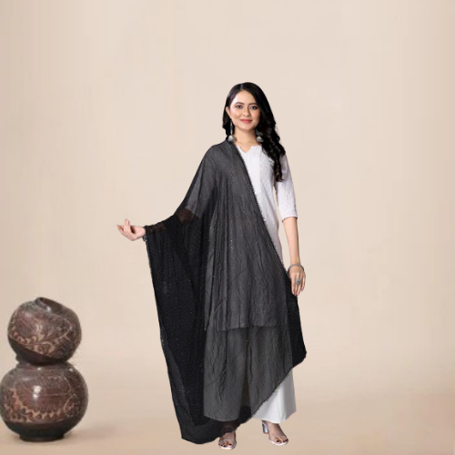 Classic Black Sparkle Chiffon Dupatta | Formal & Casual Hijab Scarf