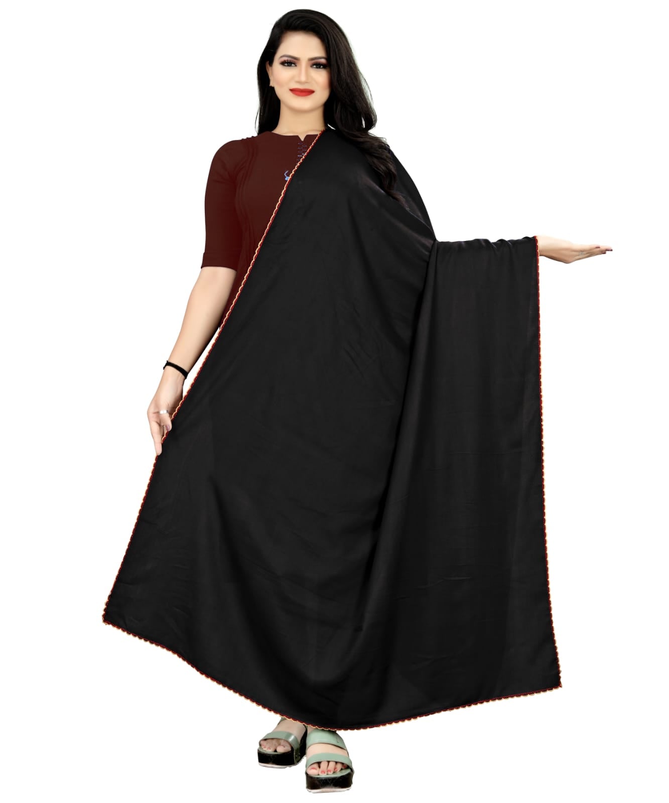 Simple Black Prayer Hijab with Elegant Contrast Border