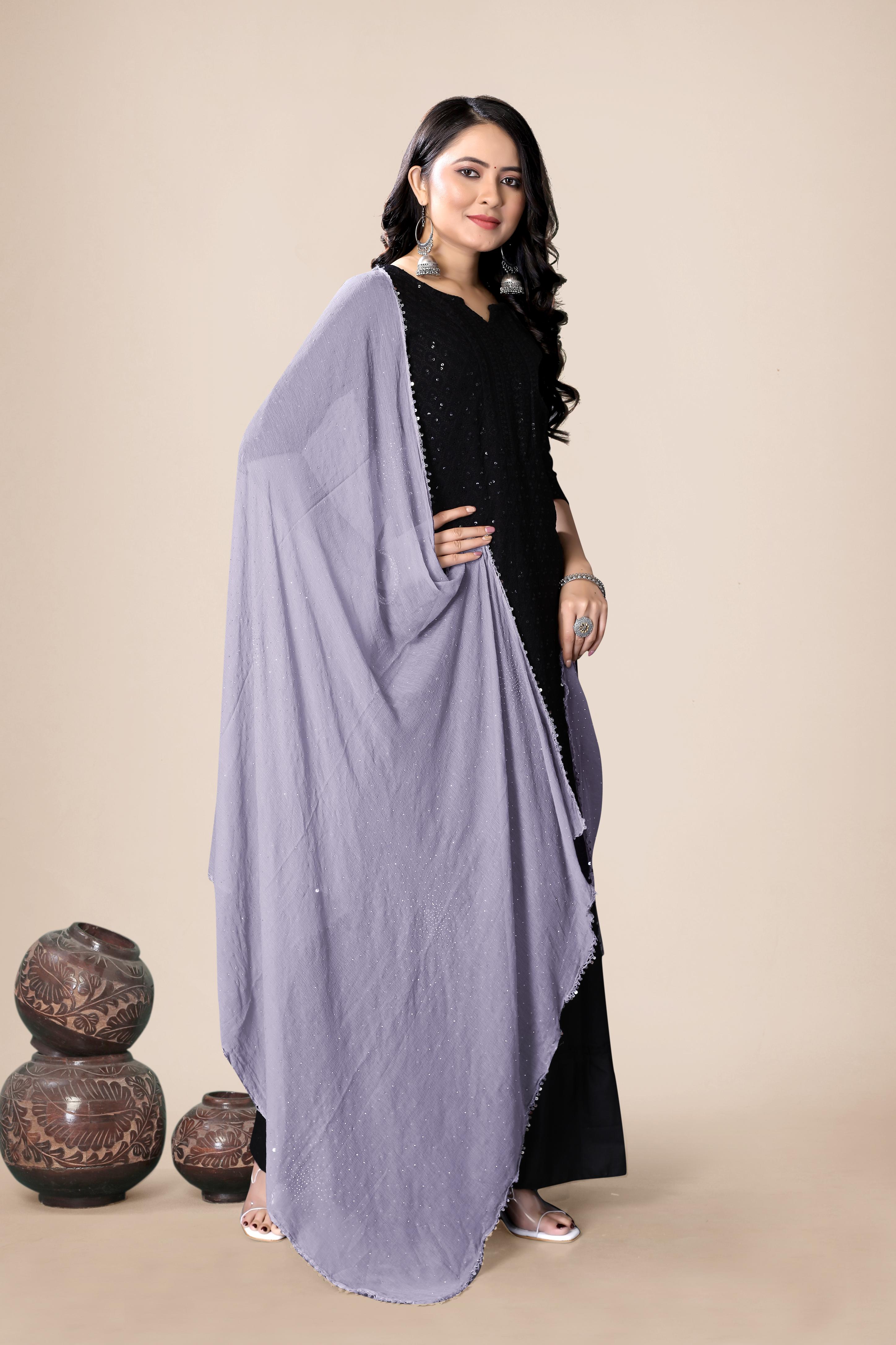 Soft Grey Subtle Sparkle Chiffon Dupatta | Everyday Modest Hijab