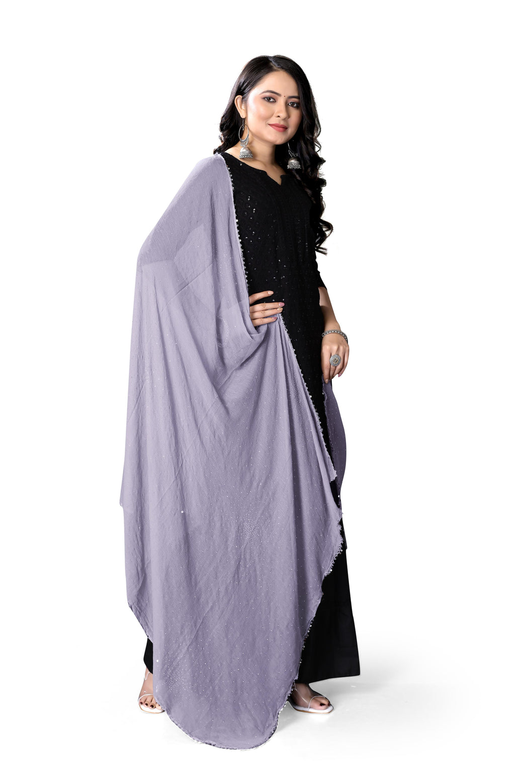 Soft Grey Subtle Sparkle Chiffon Dupatta | Everyday Modest Hijab