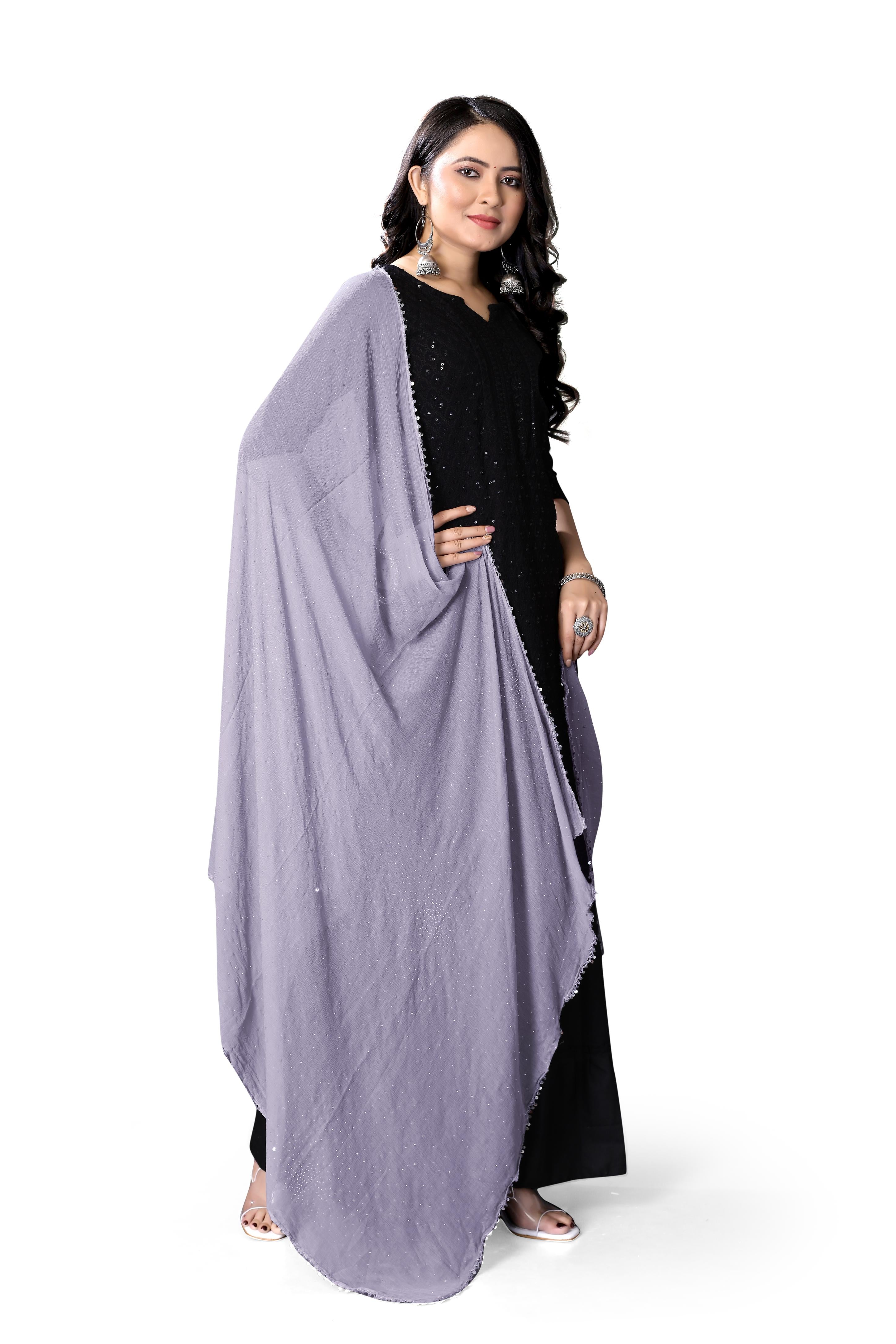 Soft Grey Subtle Sparkle Chiffon Dupatta | Everyday Modest Hijab