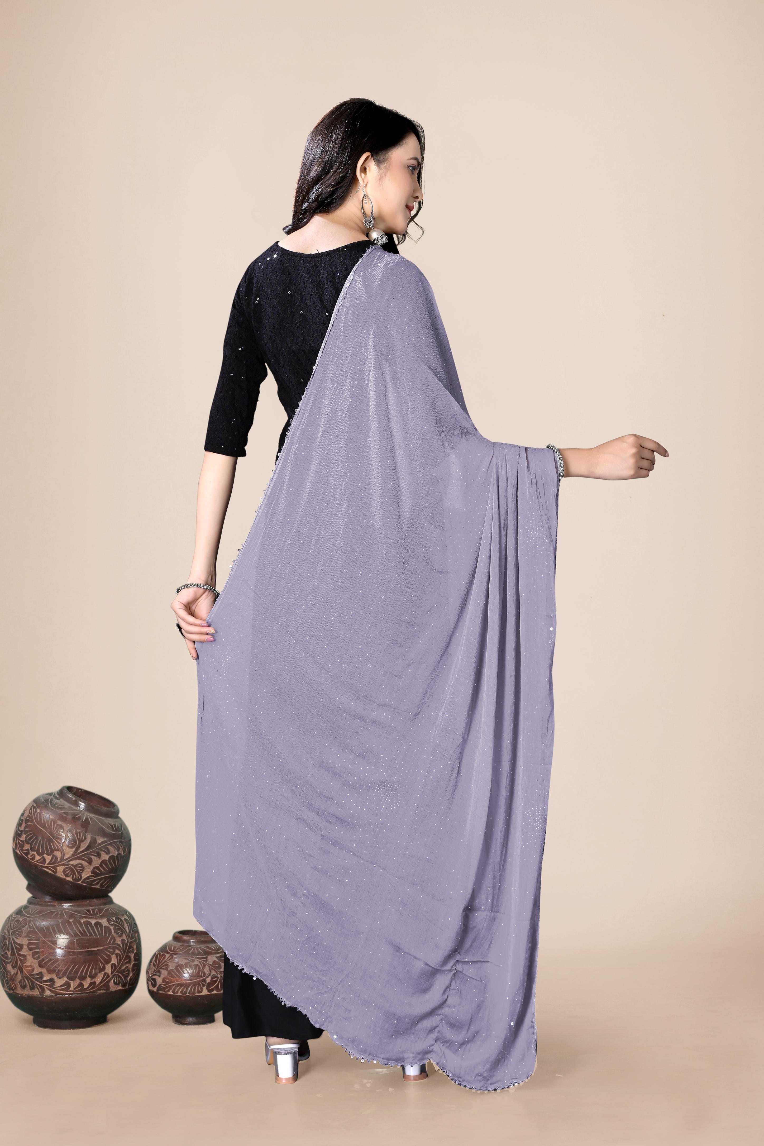 Soft Grey Subtle Sparkle Chiffon Dupatta | Everyday Modest Hijab