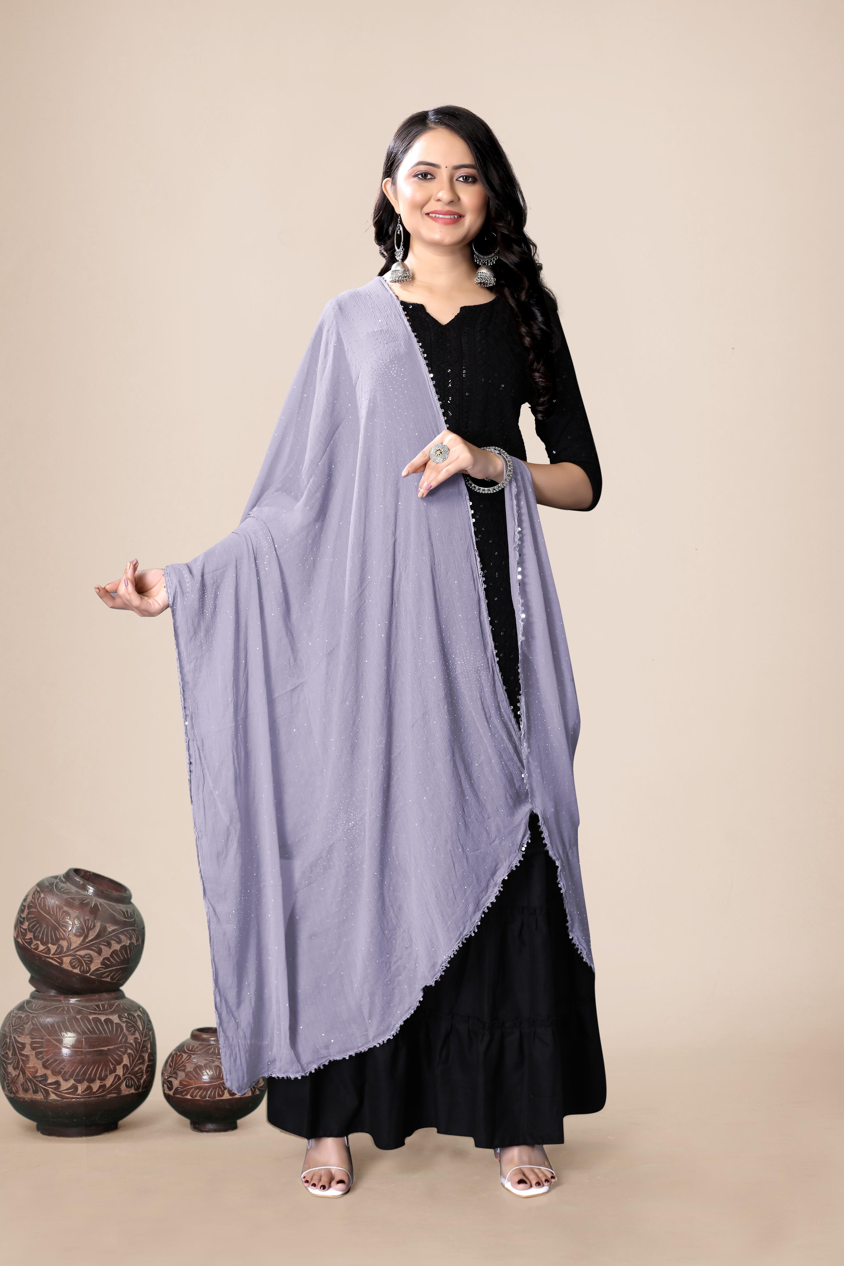Soft Grey Subtle Sparkle Chiffon Dupatta | Everyday Modest Hijab