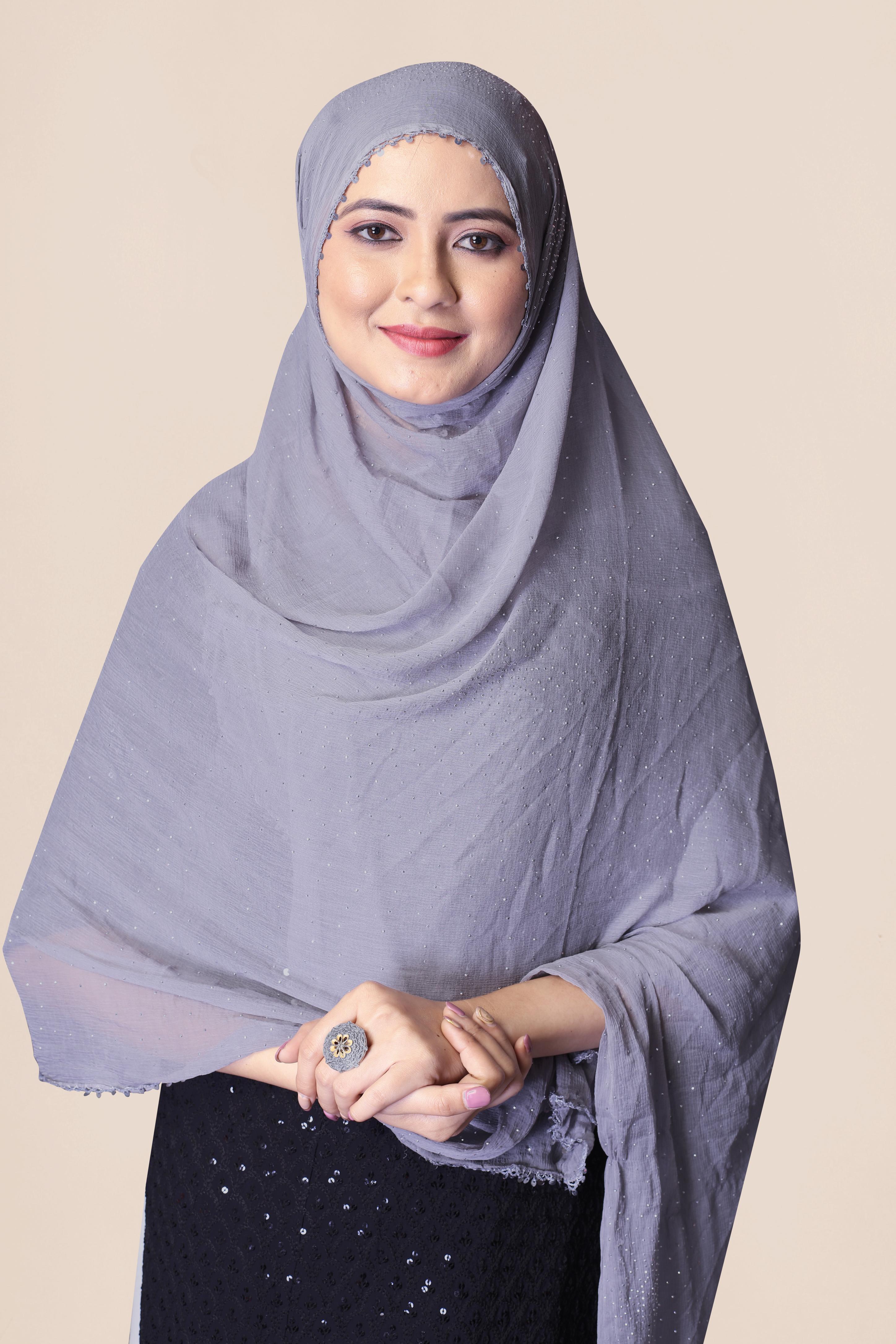 Soft Grey Subtle Sparkle Chiffon Dupatta | Everyday Modest Hijab