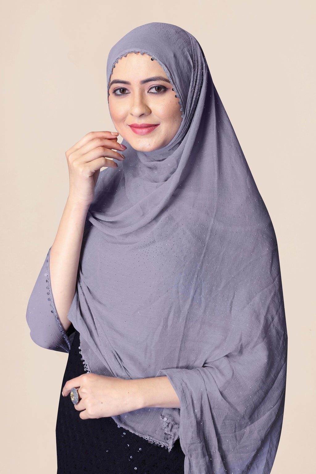 Soft Grey Subtle Sparkle Chiffon Dupatta | Everyday Modest Hijab