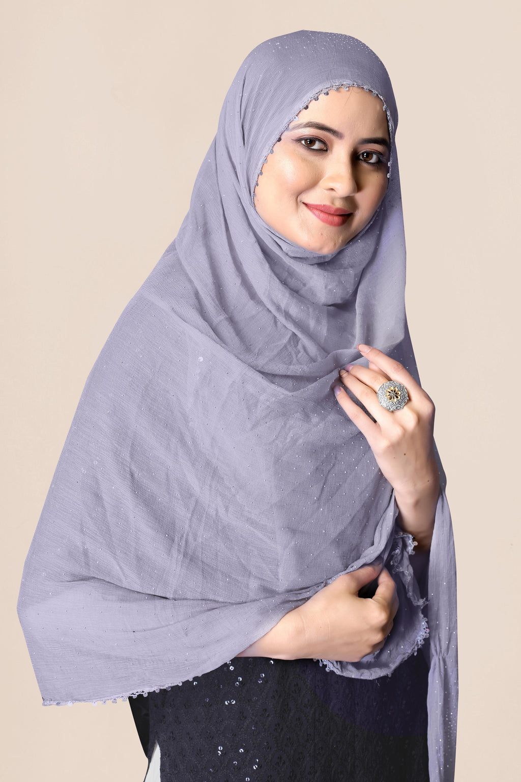 Soft Grey Subtle Sparkle Chiffon Dupatta | Everyday Modest Hijab