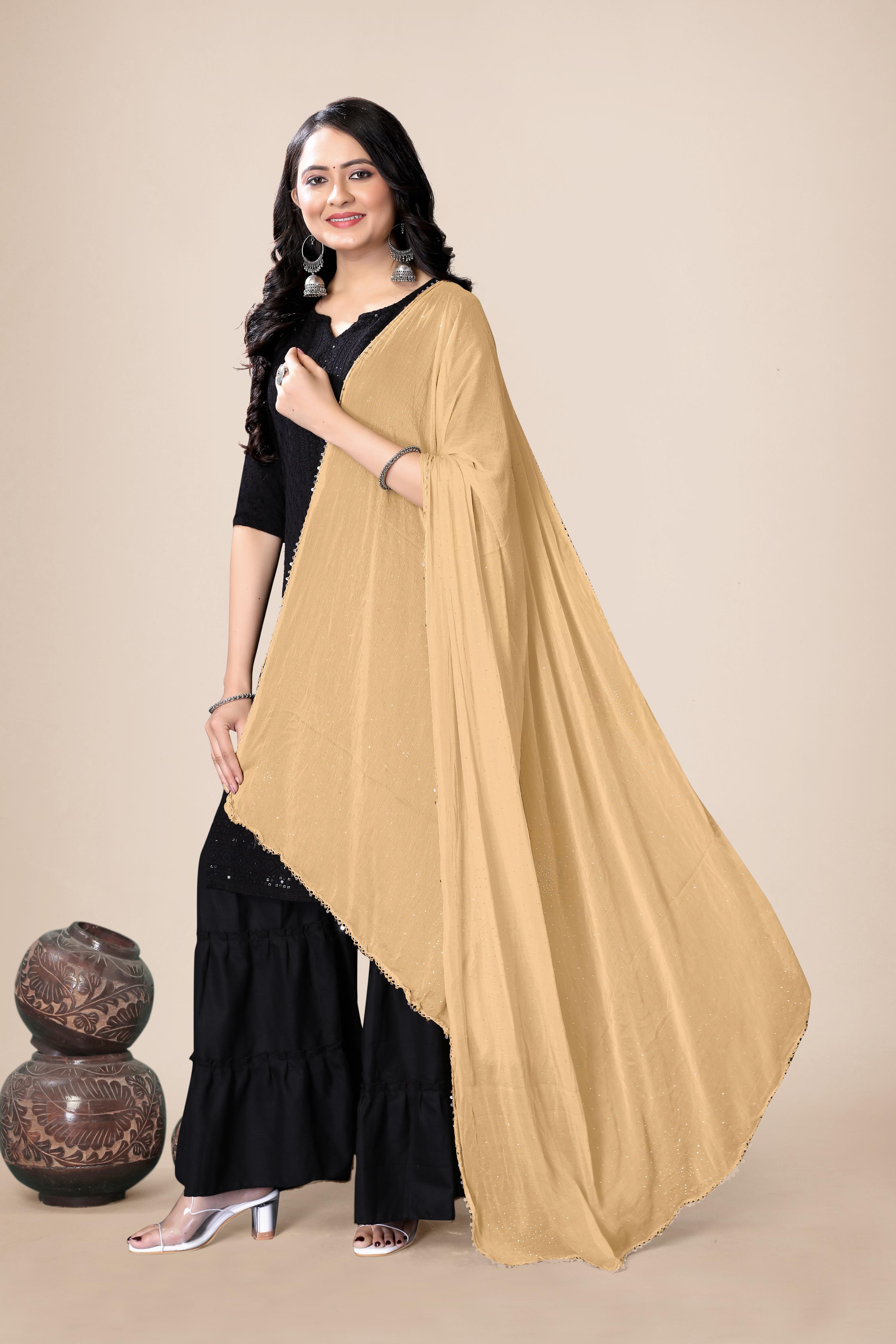 Chiku Beige Fancy Chiffon Dupatta | Stylish Hijab Wrap for Women