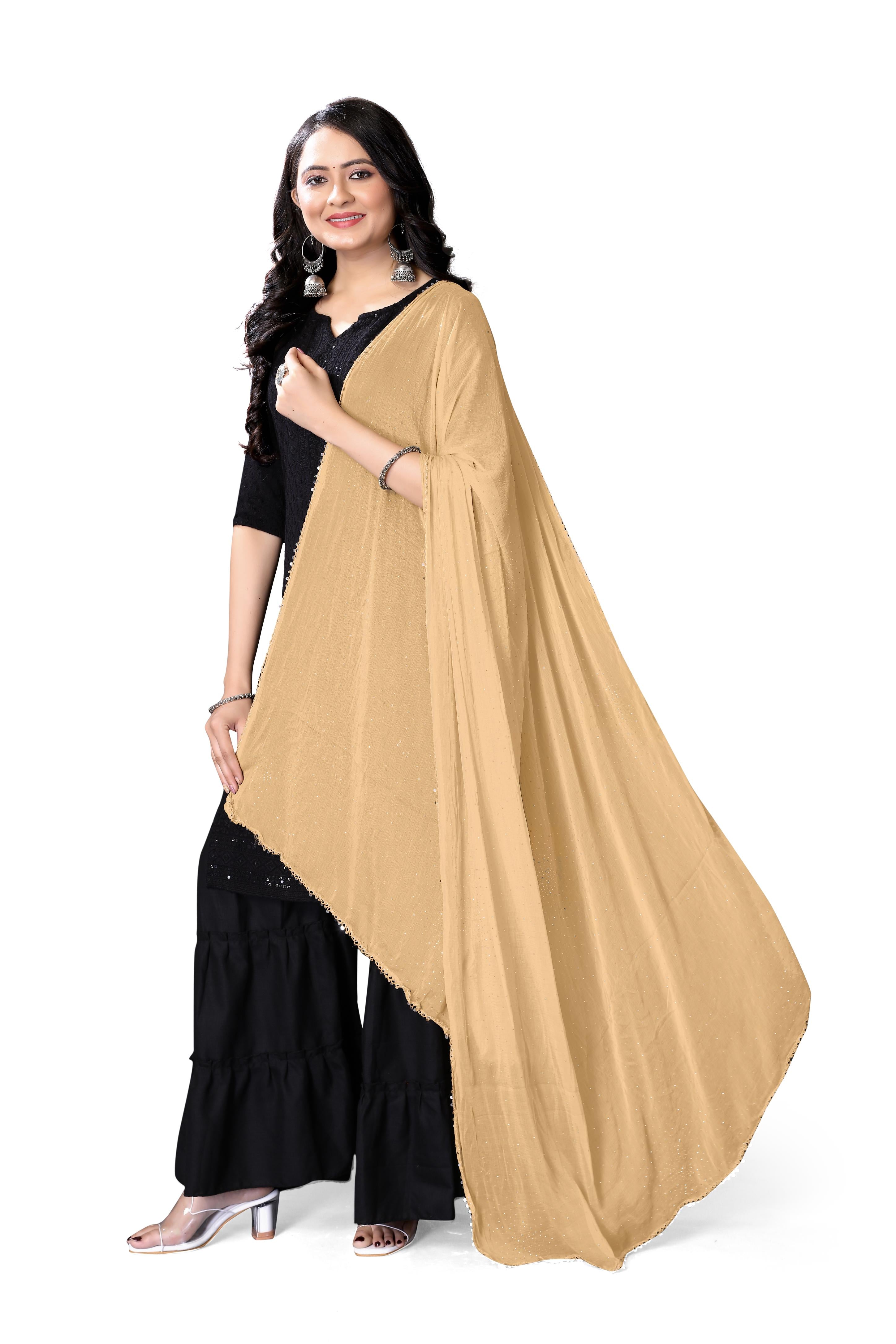 Chiku Beige Fancy Chiffon Dupatta | Stylish Hijab Wrap for Women