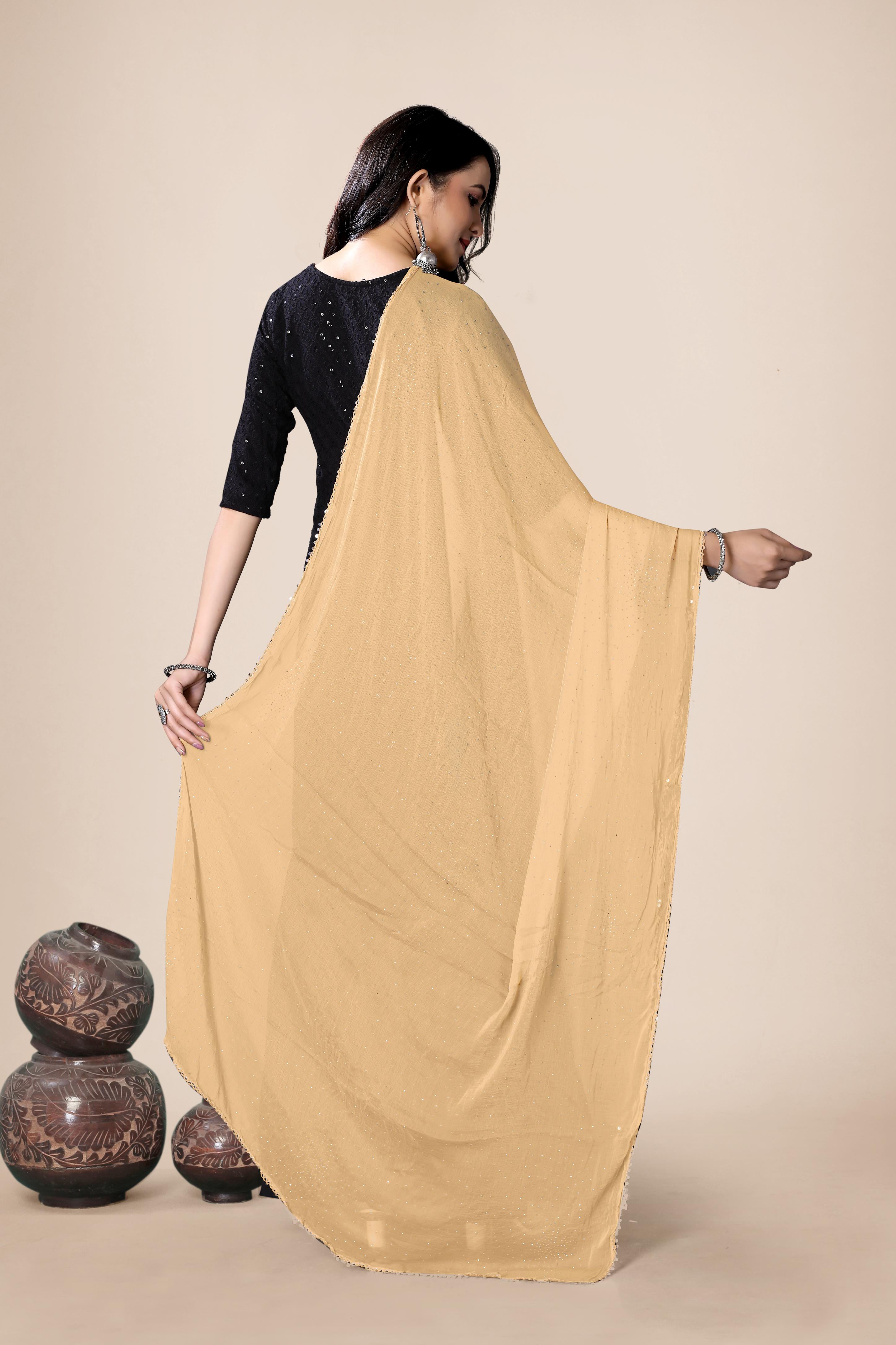 Chiku Beige Fancy Chiffon Dupatta | Stylish Hijab Wrap for Women