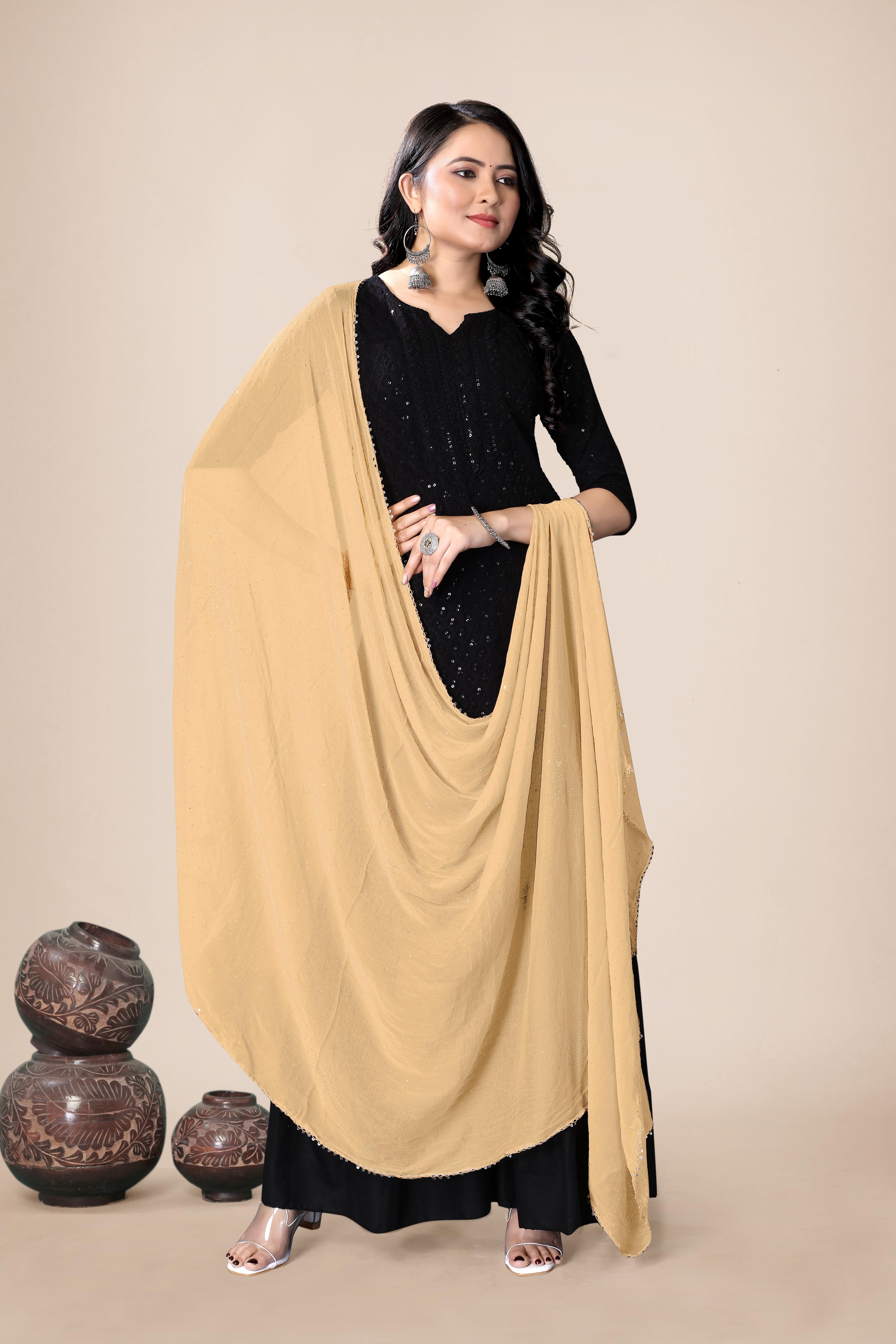Chiku Beige Fancy Chiffon Dupatta | Stylish Hijab Wrap for Women