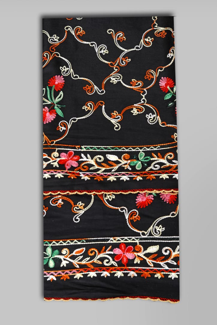 Ethereal Elegance: Black Rayon Cotton Hijab with Intricate Embroidery for Hijabis