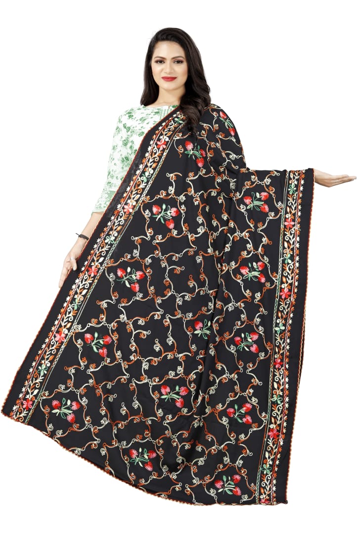Ethereal Elegance: Black Rayon Cotton Hijab with Intricate Embroidery for Hijabis