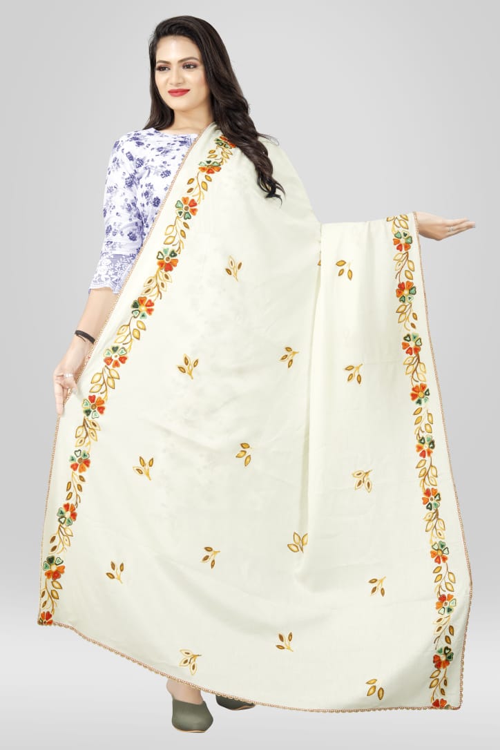 Timeless Tradition: WHITE Rayon Cotton Hijab with Classic Embroidery Detailing