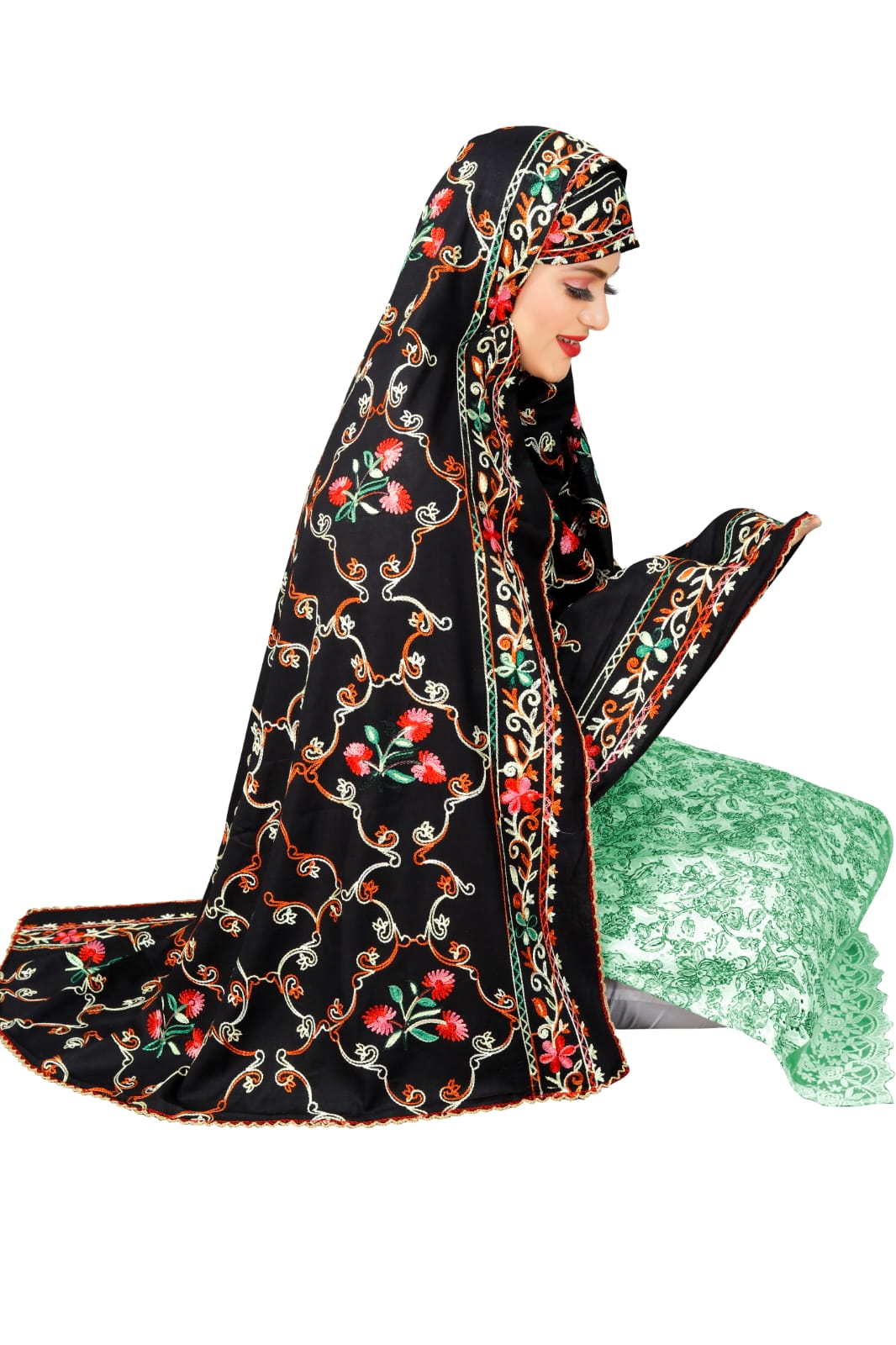 Ethereal Elegance: Black Rayon Cotton Hijab with Intricate Embroidery for Hijabis