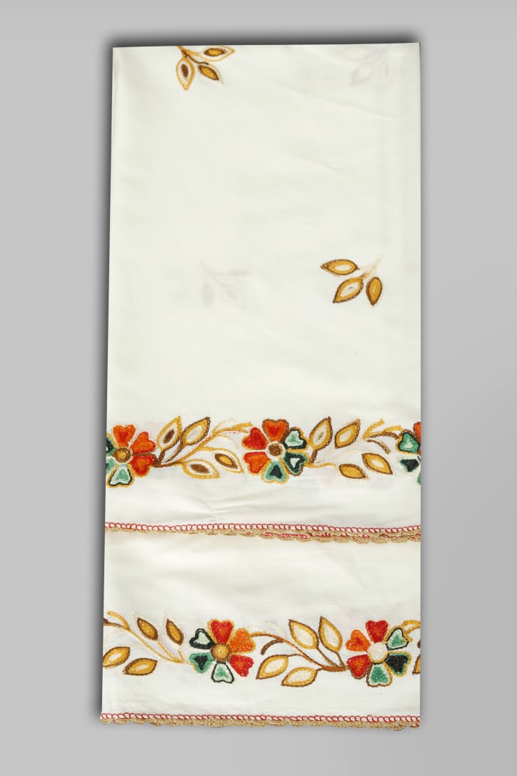 Timeless Tradition: WHITE Rayon Cotton Hijab with Classic Embroidery Detailing