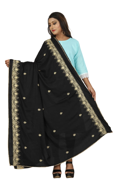 Embrace Elegance: Black Rayon Cotton Hijab with Intricate Islamic Embroidery