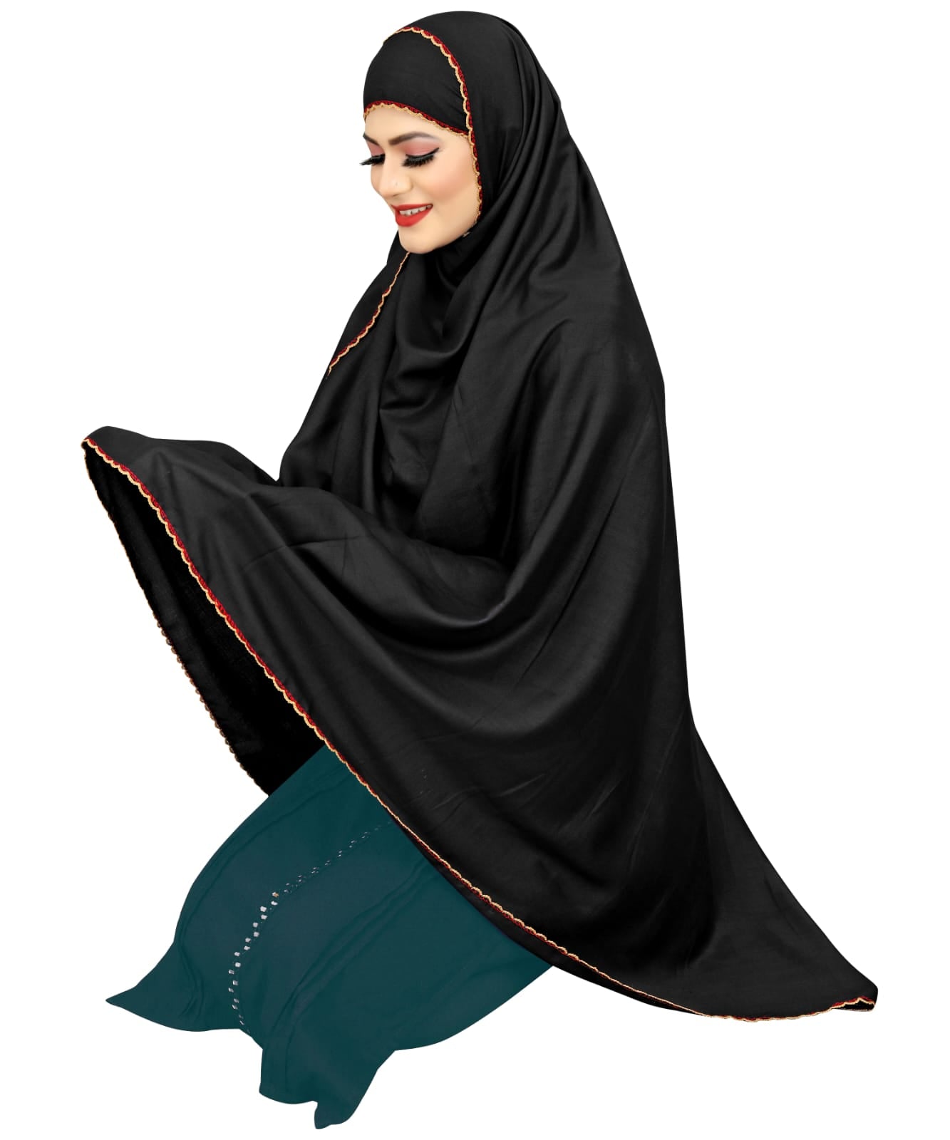 Simple Black Prayer Hijab with Elegant Contrast Border