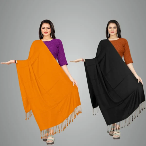 Yellow & Black Velvet Touch Classic Stole For Women (pack of 2)