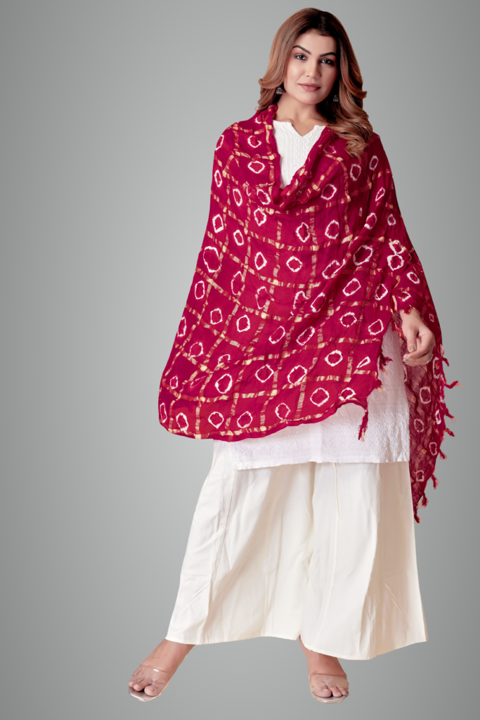 Red Cotton Checkered Everyday Dupatta For Women