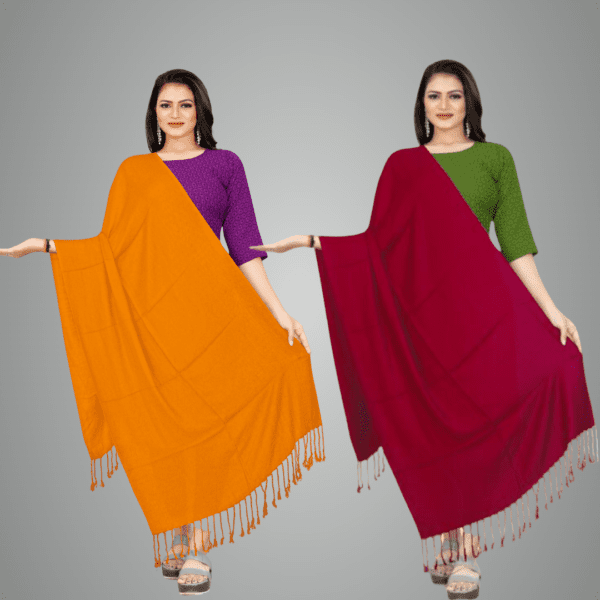 Mustard & Maroon Velvet Touch Classic Stole For Women (Pack of 2)